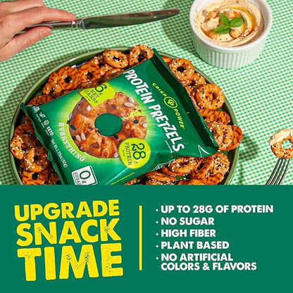 Crisp Power Protein Pretzels, Everything, High Protein Vegan Keto Snack, 28 G Plant Based Protein