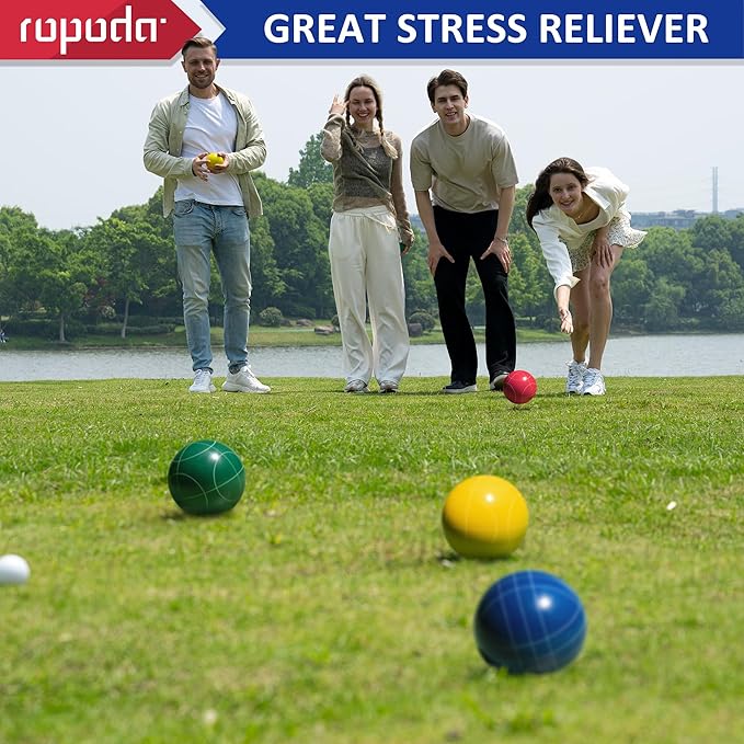 ropoda 107mm Bocce Ball Set Regulation Size and Weight with 8 Resin Bocce Balls, Resin Bocci Balls