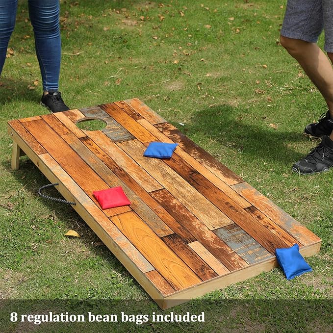 Solid Wood Premium Corn Hole Outdoor Game Set, 2 Regulation and Waterproof Cornhole Game Boards