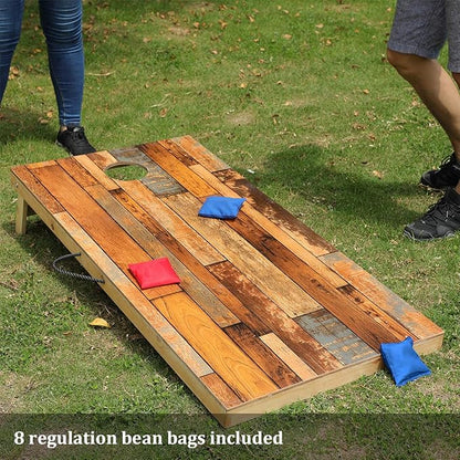 Solid Wood Premium Corn Hole Outdoor Game Set, 2 Regulation and Waterproof Cornhole Game Boards