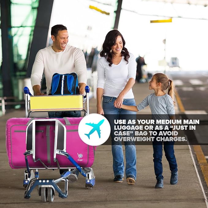 Bago Foldable Duffel Bags for Traveling Women & Men - 60L Medium Packable Duffle Bag for Travel