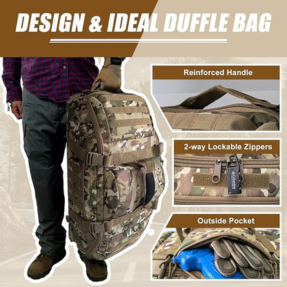65L Large Travel Duffle Bag Military Tactical Backpack, Army Assault Pack 3 Day Bug Out Rucksack