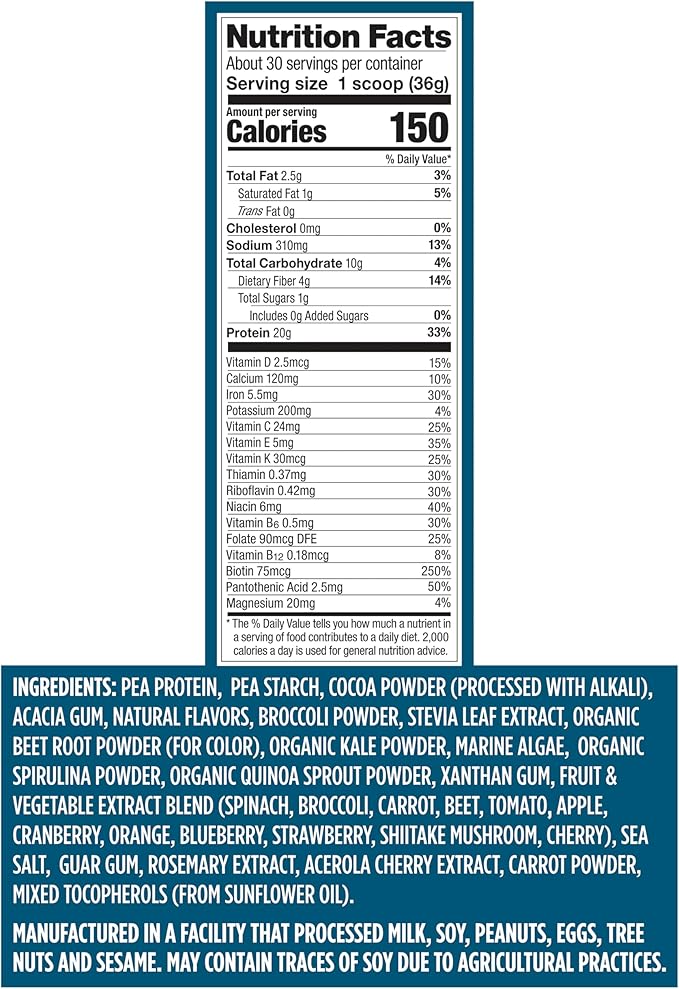 Vega Protein + Nutrition - 20g Plant-Based Pea Protein, Chocolate, 30 Servings, Vegan Keto