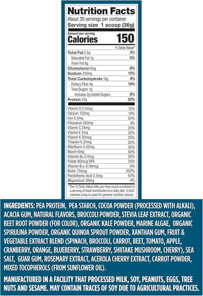 Vega Protein + Nutrition - 20g Plant-Based Pea Protein, Chocolate, 30 Servings, Vegan Keto