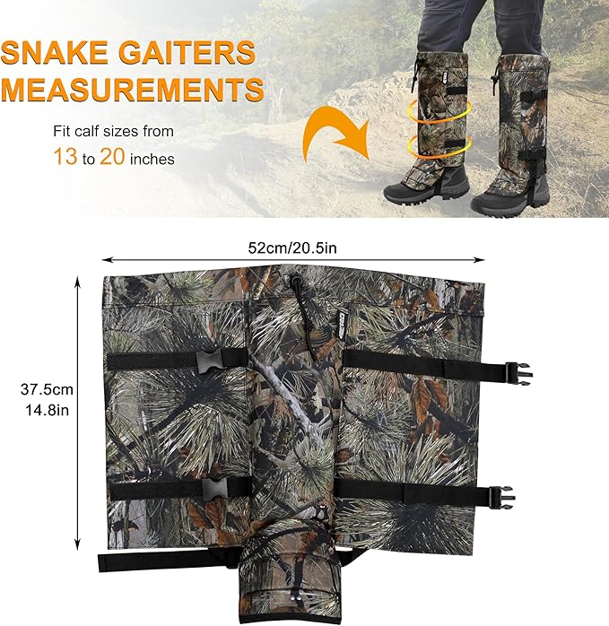 Snake Gaiters Leg Guards, Waterproof Snake Guards, Adjustable Snake Bite Protection for Lower Legs