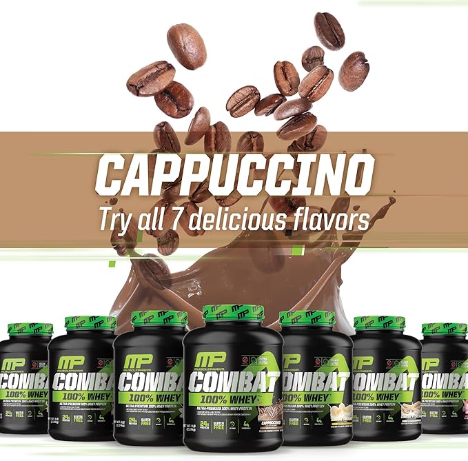 MusclePharm Combat 100% Whey Protein Powder, Cappuccino Flavor, Fast Recovery & Muscle Gain with