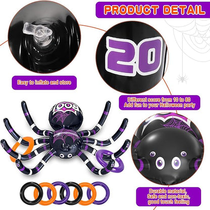 Max Fun Halloween Ring Toss Games for Kids, 2 Pack Inflatable Spiders Set Halloween Party Favor