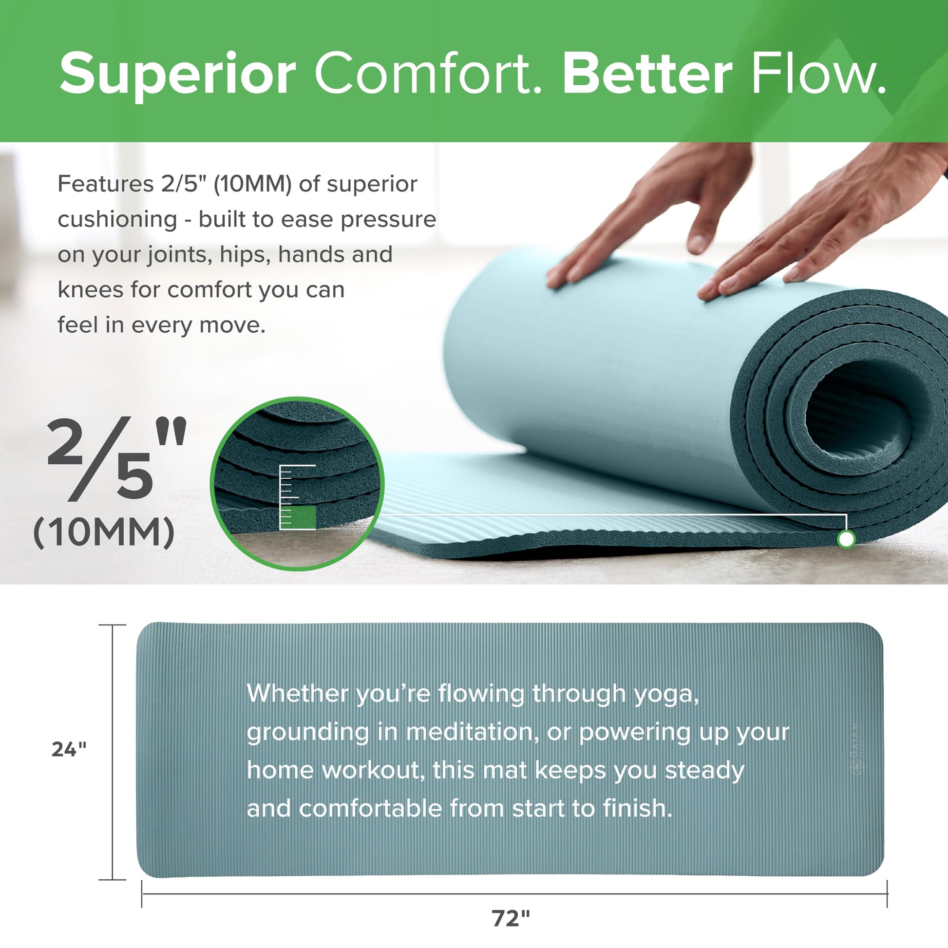 Gaiam Essentials Thick Yoga Mat Fitness & Exercise Mat with Easy-Cinch Carrier Strap, Navy, 72"L X