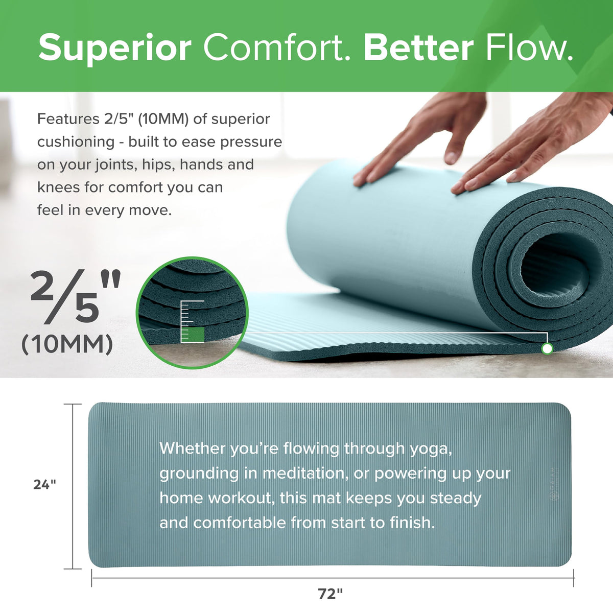 Gaiam Essentials Thick Yoga Mat with Easy-Cinch Strap (Black, 10mm)