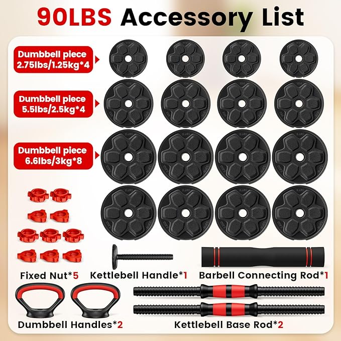 Adjustable Dumbbell Set, 20/33/45/70/90lbs Free Weight Set with Connector, 4 in1 Dumbbells Set Used