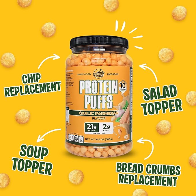 Twin Peaks Protein Puffs - (Garlic Parmesan), Keto Friendly, Low Carb Snack (300g, 21g Protein, 2g