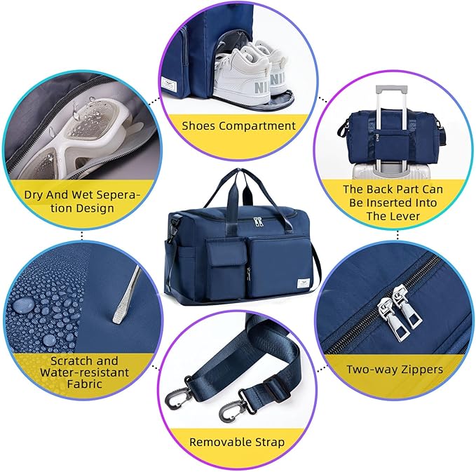 FIORETTO Women's Gym Duffle Bag with Shoes Compartment, 37L Capacity, Ideal for Travel, Gym