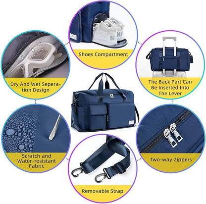 FIORETTO Women's Gym Duffle Bag with Shoes Compartment, 37L Capacity, Ideal for Travel, Gym