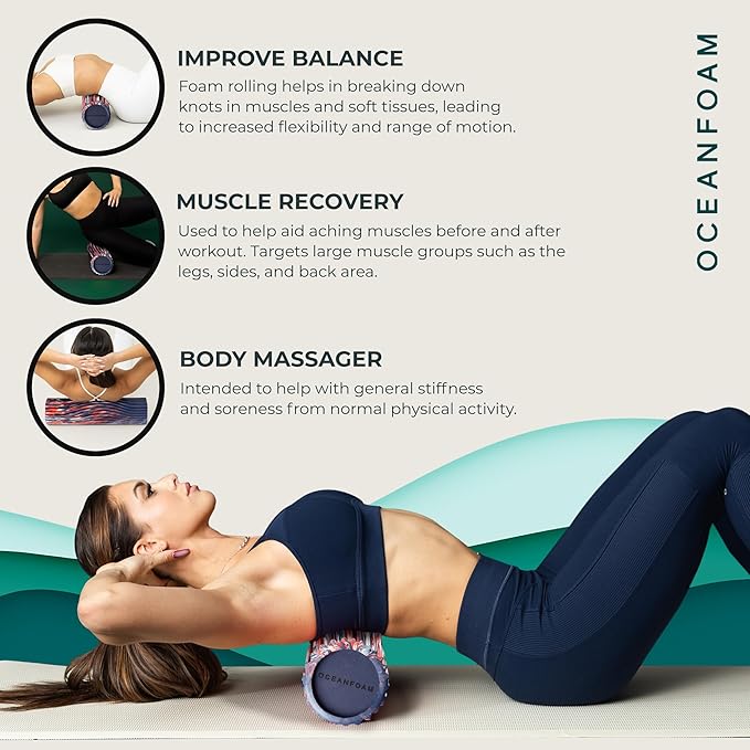 Oceanfoam Tidal Roller - Red, Dark Navy & Natural Marbled - Muscle Massage Foam Roller for Back