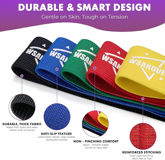 WSAKOUE Fabric Resistance Bands for Working Out – 5 Booty Bands for Women & Men, Exercise Workout
