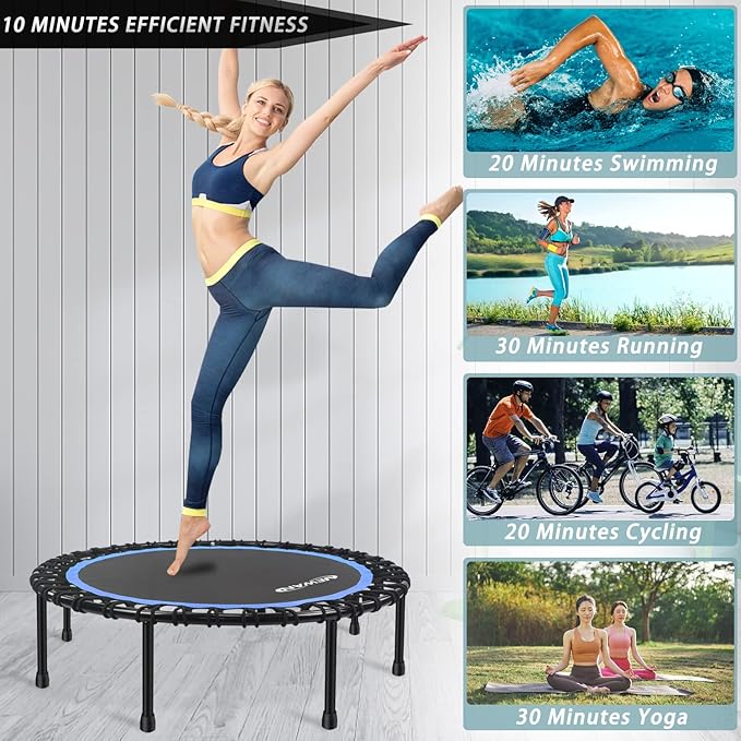 Newan 40"-48" Silent Mini Trampoline Fitness Trampoline Bungee Rebounder Jumping Cardio Trainer
