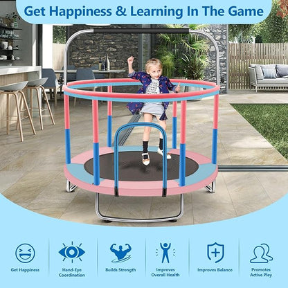 60" Toddler Trampoline for Kids, 5FT Adjustable Trampoline Indoor Outdoor with Enclosur Net, Mini