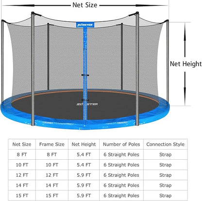 Trampoline Replacement Safety Enclosure Net for 6 Straight Poles Round Frame Trampolines