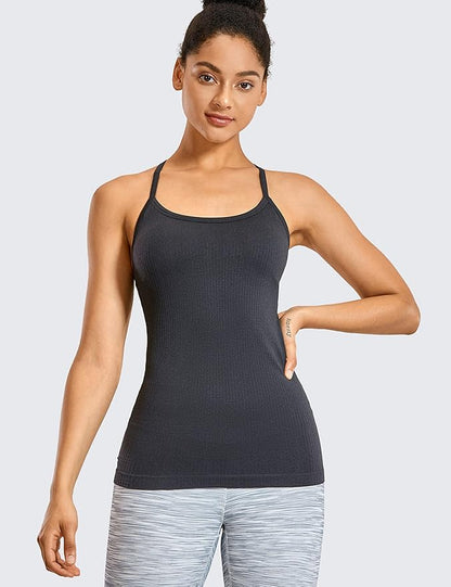 CRZ YOGA Seamless Workout Tank Tops for Women Racerback Athletic Camisole Sports Shirts with Built