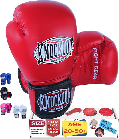 Knockout Gel Boxing Gloves for Men Women - Pro Training Sparring, Maya Hide Leather Muay Thai MMA