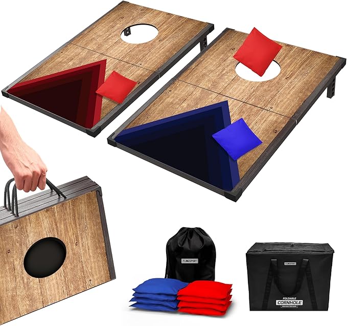 Portable Cornhole Board Set 24"x15", Foldable Wooden Travel Size Corn Hole Game Sets, Incl 2 Boards