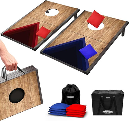 Portable Cornhole Board Set 24"x15", Foldable Wooden Travel Size Corn Hole Game Sets, Incl 2 Boards