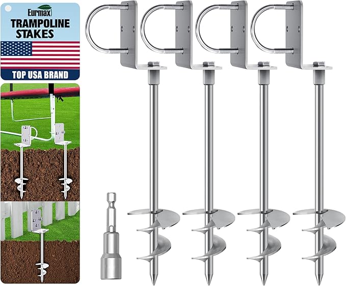 Eurmax USA Ground Anchors Heavy Duty Adjustable L-Shaped Head Shed Tent Stakes Trampoline Anchors