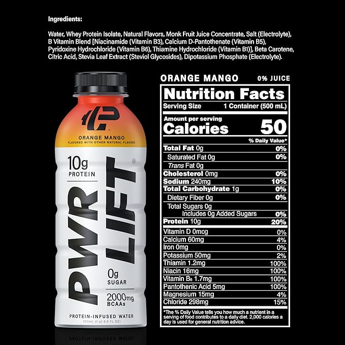 Whey Protein Water Sports Drink by PWR LIFT | Orange Mango | Keto, Vitamin B, Electrolytes, Zero