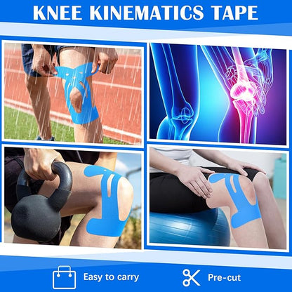 50 Pcs Precut Kinesiology Tape for Knees Pain Relief Elastic Waterproof Athletic Knee Tape for
