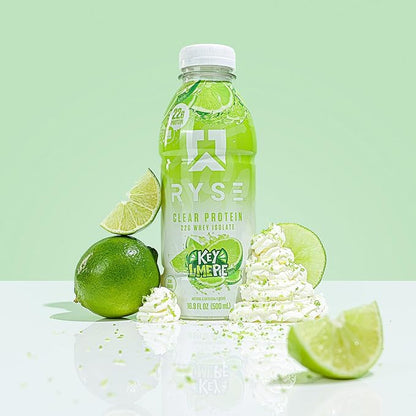 RYSE Clear Protein Shake - Key Lime Pie - 100 Calories, 22g Whey Isolate Protein, Sugar-Free, 0g