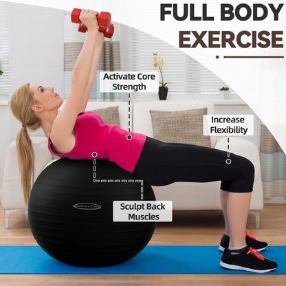 Fitvids Unisex Adult 26-inch, Exercise Ball, Black, 58-65cm L US