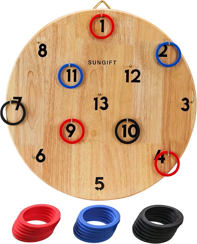SUNGIFT Hook Ring Toss Game for Adults & Kids - Yard Hooky Ring Tossing Games - Hookie Wall Game