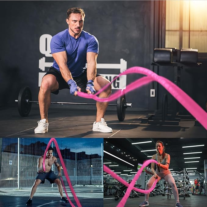 Battle Ropes Pink Workout Rope 1.5inch Battle Ropes for Home Gym 30ft Exercise Ropes for Working