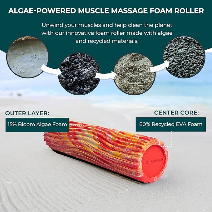 Oceanfoam Tidal Roller - Red, Gold & Natural Marbled - Muscle Massage Foam Roller for Back Pain &
