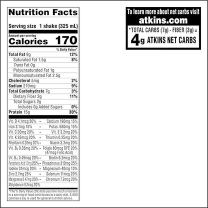 Atkins Chocolate Banana Protein Shake, 15g Protein, Low Glycemic, 4g Net Carb, 2g Sugar, Keto