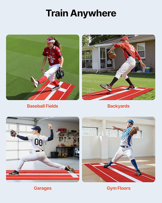 VEVOR 10x3ft Softball/Baseball Pitching Mat with Rubber Mound - Anti-Fade Turf & Anti-Slip Foam