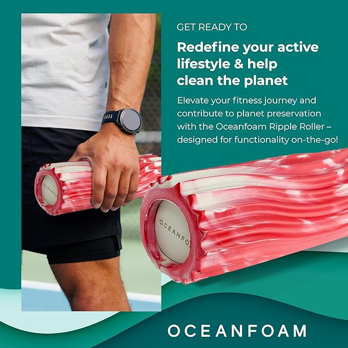 Oceanfoam Ripple Travel Foam Roller (11" x 3.35") Firm Mini Foam Roller for Physical Therapy, Deep