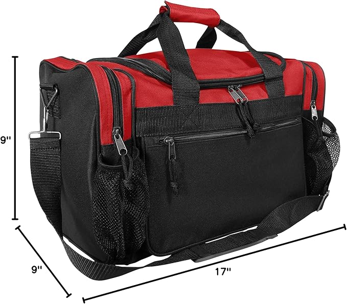 DALIX 17" Duffle Bag Dual Front Mesh Pockets (Black Gold Gray Dark Green Navy Blue Maroon Royal