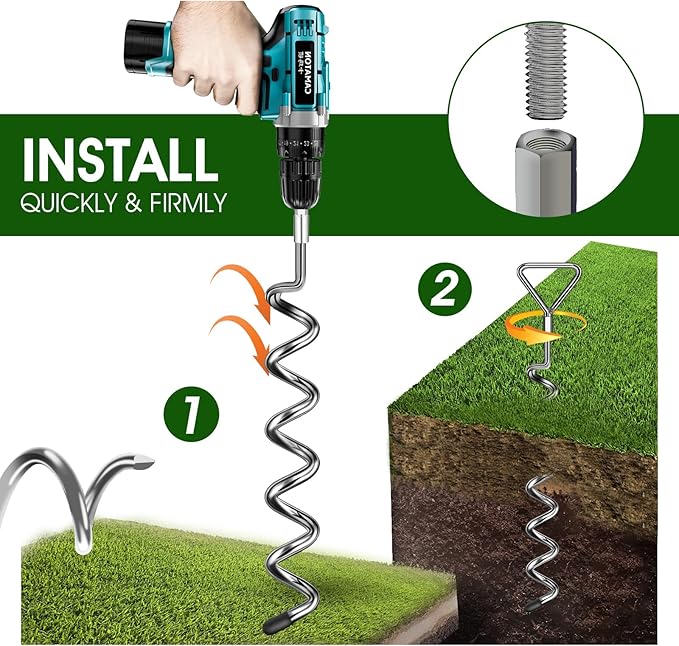 Trampoline Stakes Heavy Duty Trampoline Anchors Kit, Spiral Screw In Ground Anchors with Straps