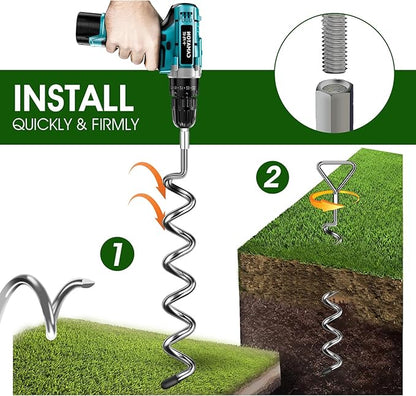 Trampoline Stakes Heavy Duty Trampoline Anchors Kit, Spiral Screw In Ground Anchors with Straps