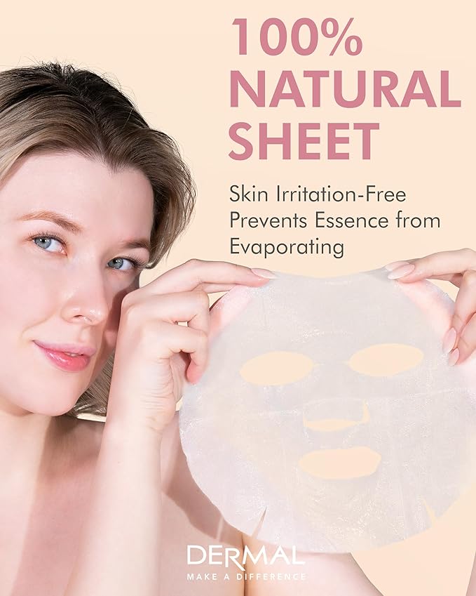 DERMAL Wine Collagen Essence Facial Mask Sheet 23g Pack of 10 - Moisturizing & Firming for Tired