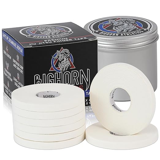 Bighorn Athletics Pro Series Jiu-Jitsu Finger Tape, 8-Rolls with Tin Holder, Enhanced Strength
