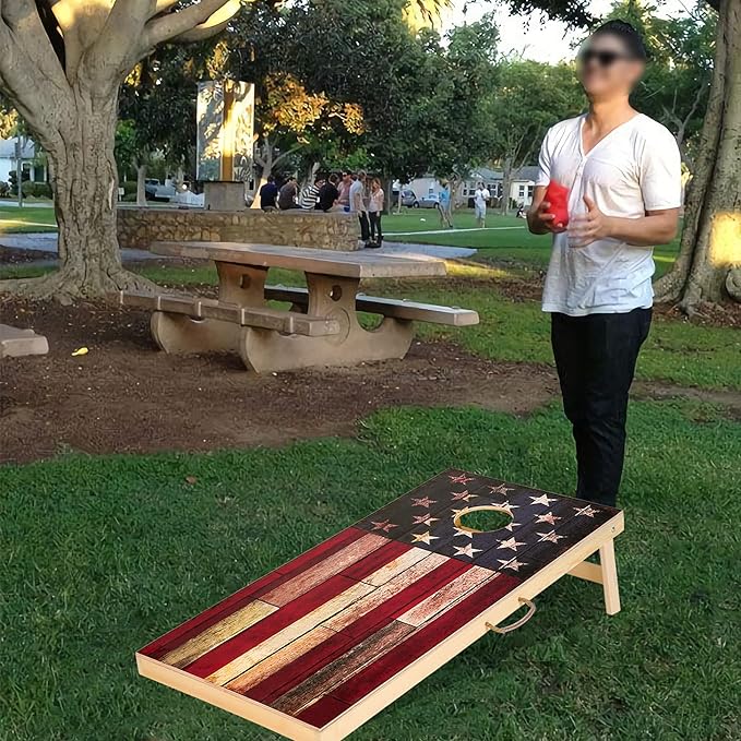 Solid Wood Vintage Cornhole Game Set, Two 4'x2'Cornhole Boards, 8 Cornhole Bags for Indoor and