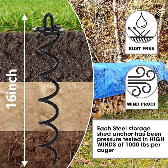 Eurmax USA 4-Pc Pack Spiral Stakes Heavy Duty Anchor Kit Ice Screw Anchor for Trampoline, Tents