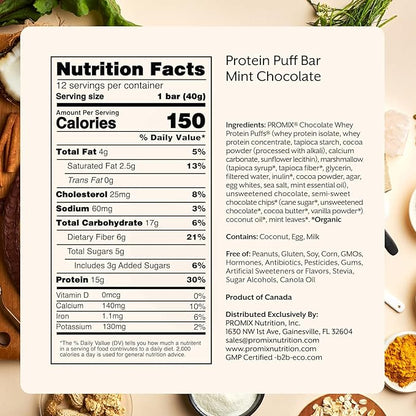 ProMix Nutrition Protein Puff Bars - Mint Chocolate- Marshmallow Crispy Treat - Great Tasting &