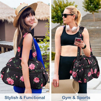 TOPDesign Travel Duffel Bag for Women, Puffer Gym Bag Sports Tote with Wet Pocket, Carry On