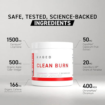 Kaged Clean Burn Powder | Strawberry Lemonade | Thermogenic Weight Management | Boost Metabolism |