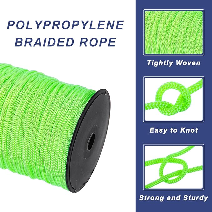 MECCANIXITY 3/16 Inch Polypropylene Rope Braided Ropes, 328ft Nylon Rope Hollow Utility Cord for
