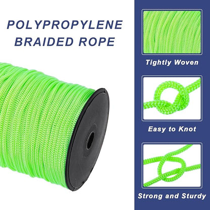 MECCANIXITY 3/16 Inch Polypropylene Rope Braided Ropes, 328ft Nylon Rope Hollow Utility Cord for