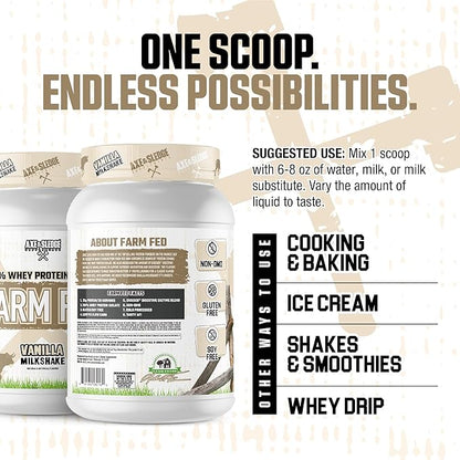 Axe & Sledge Farm Fed 100% Whey Protein Isolate | 25g Protein | Low Carb, Low Sugar, Gluten Free |